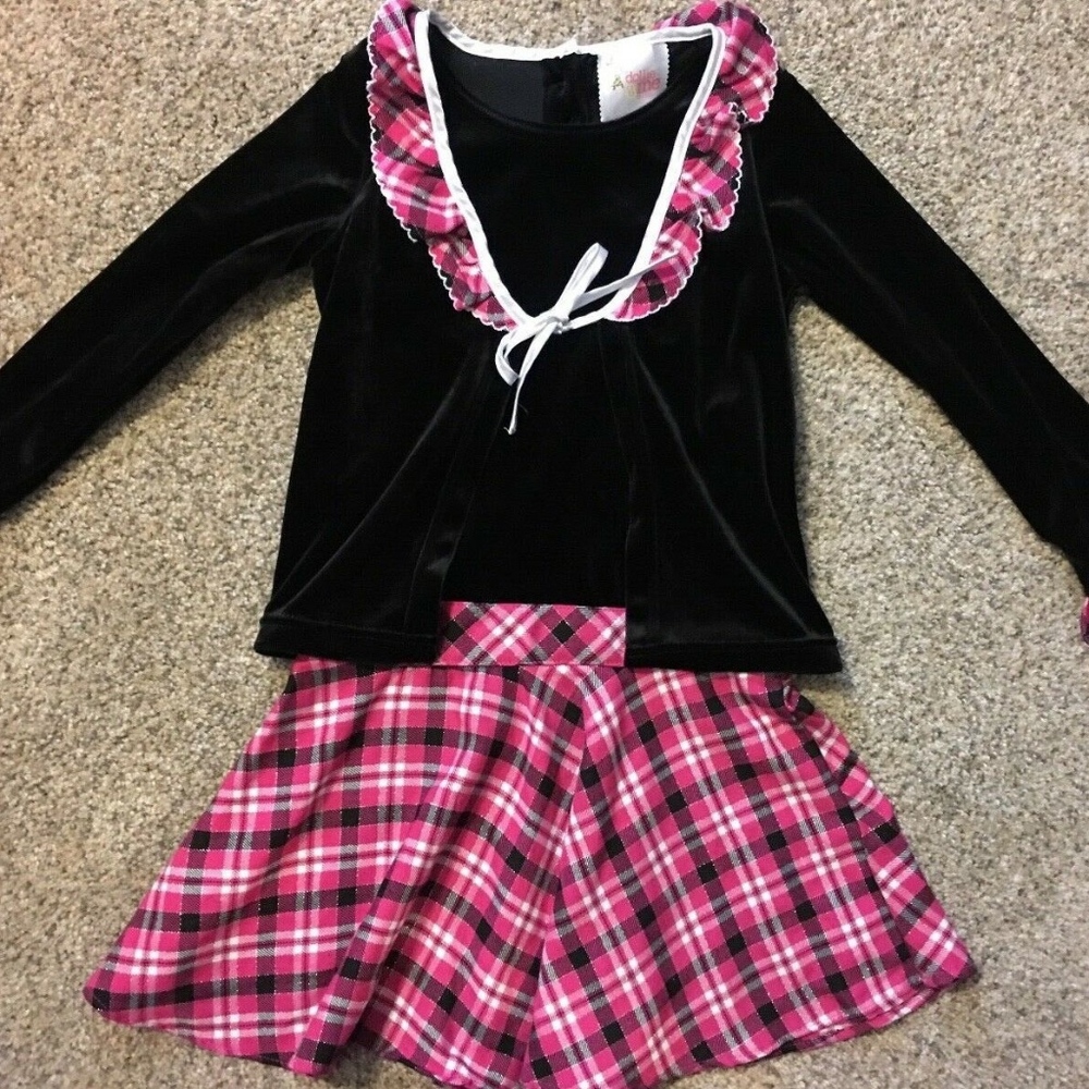Dollie & me- NEW- Pink check and black dress- Size